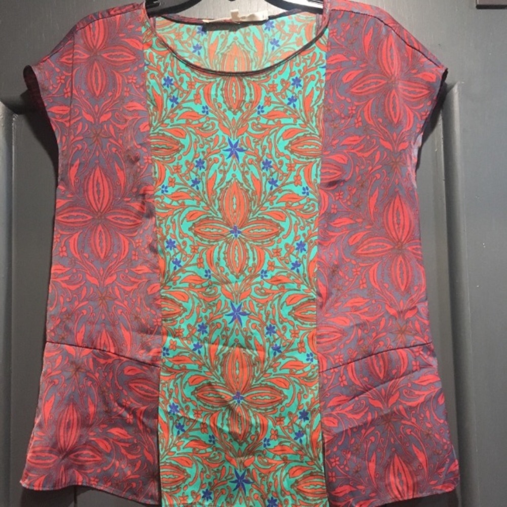 Rachel Roy Womens Floral Detail Paisley Print Short Sleeve Blouse